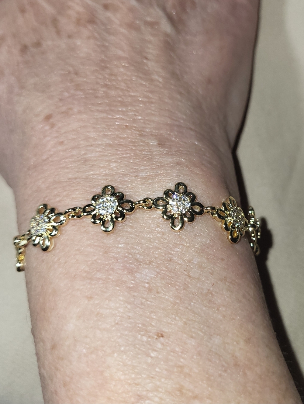 18k Gold Filled Floral Swarovski Crystal Bracelet - Women's Jewelry 7in